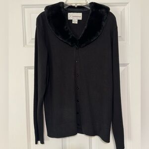 Vintage 90s Nygard Collection Removable Faux Fur Collar Black Cardigan Petite M